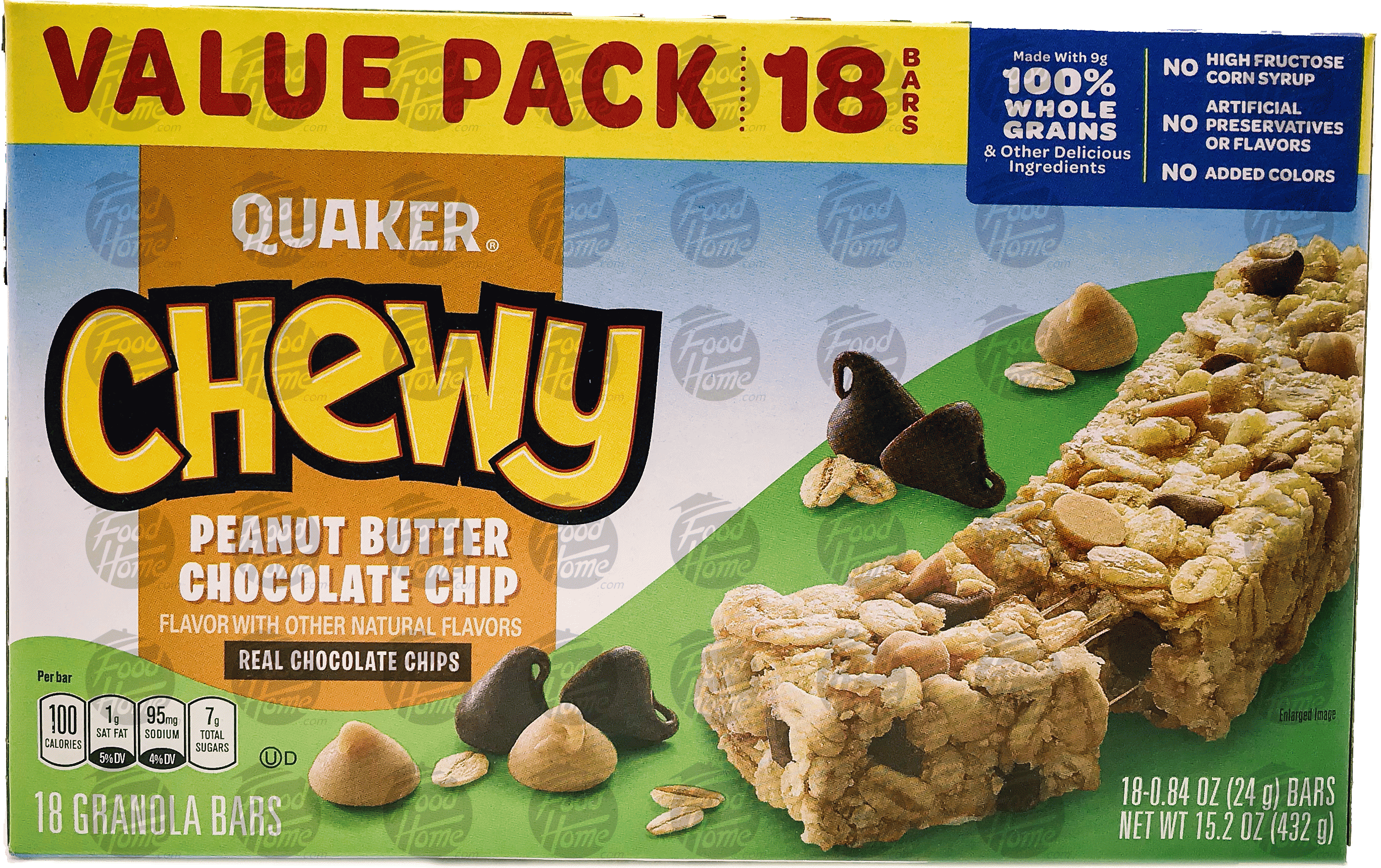 Quaker Value Pack chewy peanut butter choclate chip granola bars, 18 pk., box Full-Size Picture